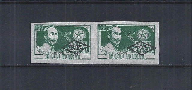 Vietnam 1952 - 55 H Chi Minh Overprint MNH No Gum Pair