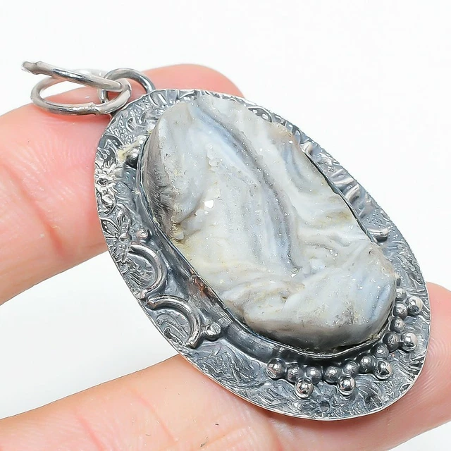 Desert Rose Druzy Gemstone 925 Sterling Silver Jewelry Pendant 2.25"