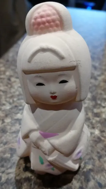 Vintage Toyo Hakata Doll Geisha Girl Hand Painted Bisque Ceramic No Flaws