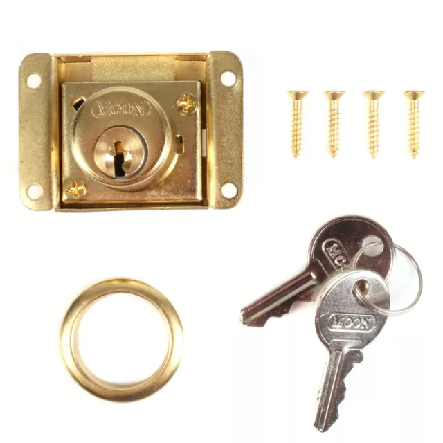 10x BRASS DESK LOCK +2 KEYS Cabinet/Cupboard/Drawer Door Latch/Catch Home/Office