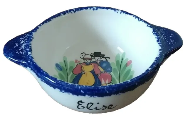 Faiencerie De Pornic Hand Painted Bowl Depicted Couple Bretagne France "Elise"