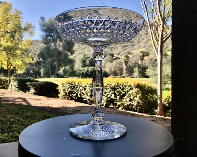 AMERICAN BRILLIANT cut glass compote "Hob Diamond" SIGNED H.P. Sinclaire. VIDEO!