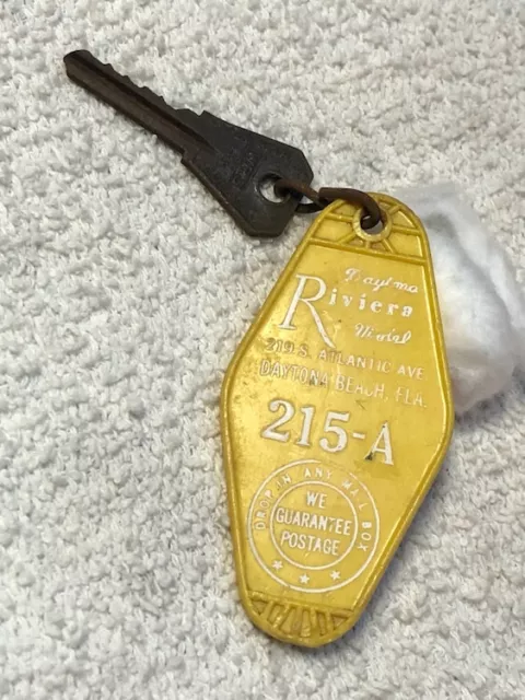 Vintage Hotel Room Key & Fob DAYTONA RIVIERA MOTEL Room 215 DAYTONA BEACH, FLA.