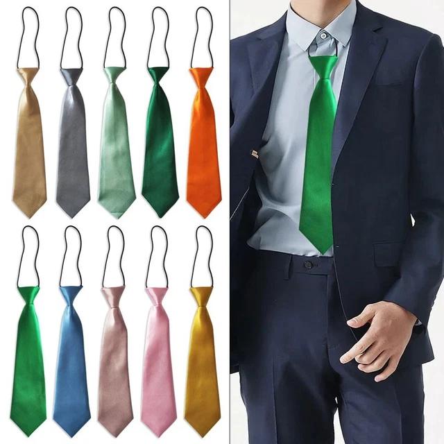 Classic Satin Solid Color Wedding No Small Tie School Kids Tie Elastic Neck Tie