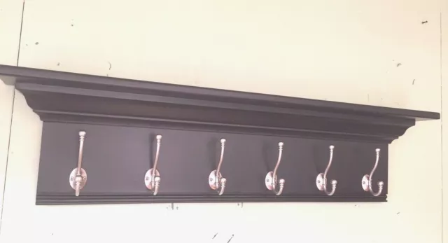 Wall Coat Rack Fancy Mantel Coat Rail 42" with Crown Molding Black