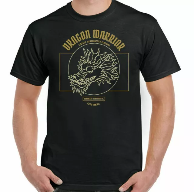 Martial Arts T-Shirt Dragon Warrior Mens Samurai MMA Katana Gym Training Top