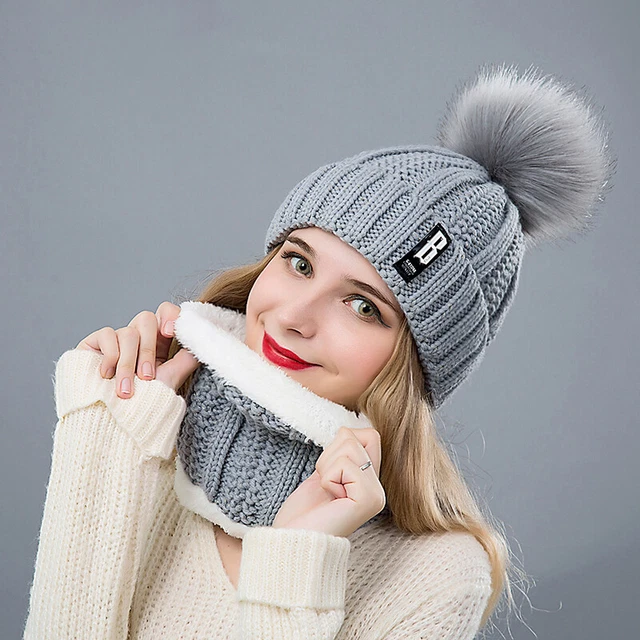 Set de Bufanda de Anillo y Gorro de Punto para Mujer ideal para Invierno 2019