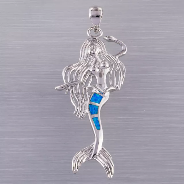 Ocean Blue Fire Opal Mermaid Silver Jewellery Pendant for Necklace