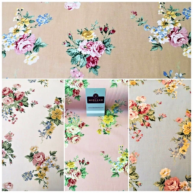 Floral Vintage Rose Shabby Chic Coton Popeline Tissu Imprimé 110cm Large MK1083