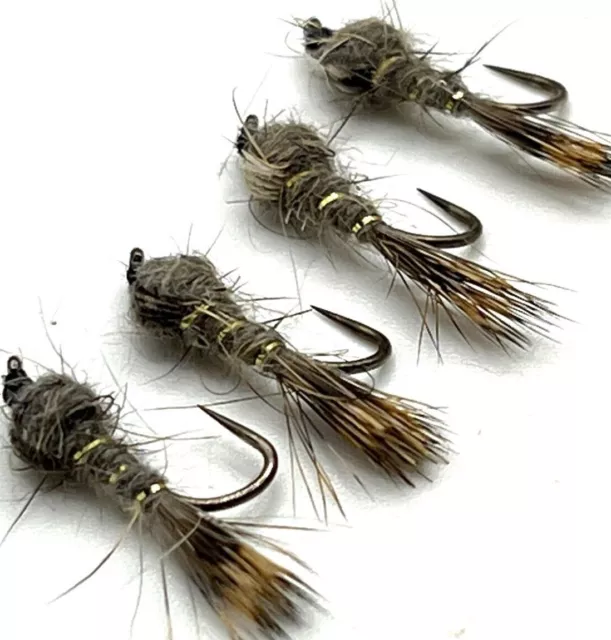 4, 6, 8, 12, 18 or 24 Trout Fly Fishing Flies HARES EAR NYMPH BARBED or BARBLESS