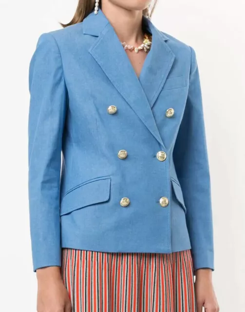 $450 NWT DEREK LAM 10 CROSBY Sz8 FITTED DOUBLE BREASTED JACKET BLAZER BLUE