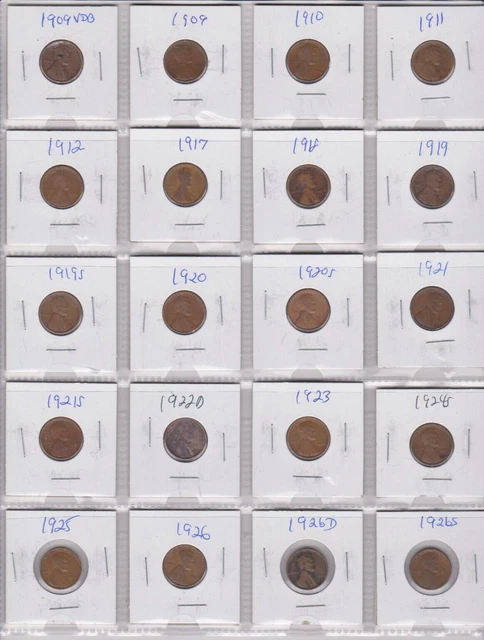 1909 VDB-1958 Lincoln Cent Wheat PDS Set with 1922d Good to BU