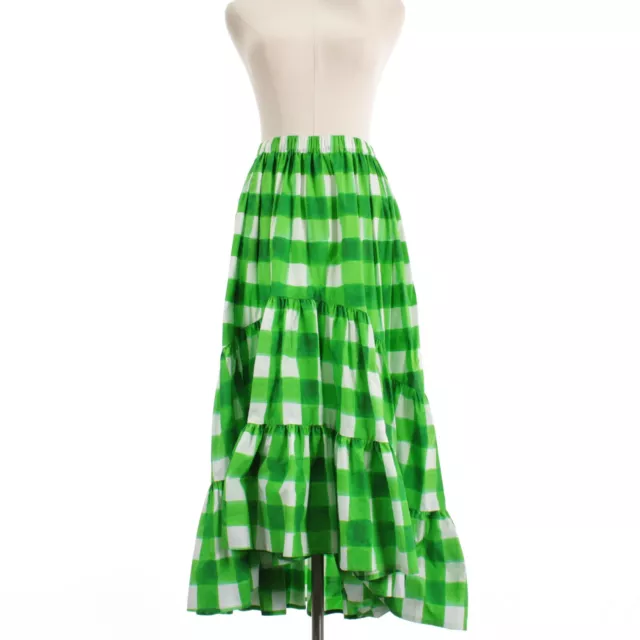 MSGM NWOT Elastic Waist Midi Skirt Size 42 US M in Green/White Check 100% Cotton