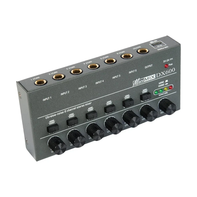 Audio Mixer 6 Input Compact Stereo Mixer USB Interface for Studio Recording