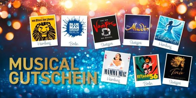 Gutschein- Karte Musicals, Theater  für Geburtstag, Weihnachten, GEDRUCKTE Karte