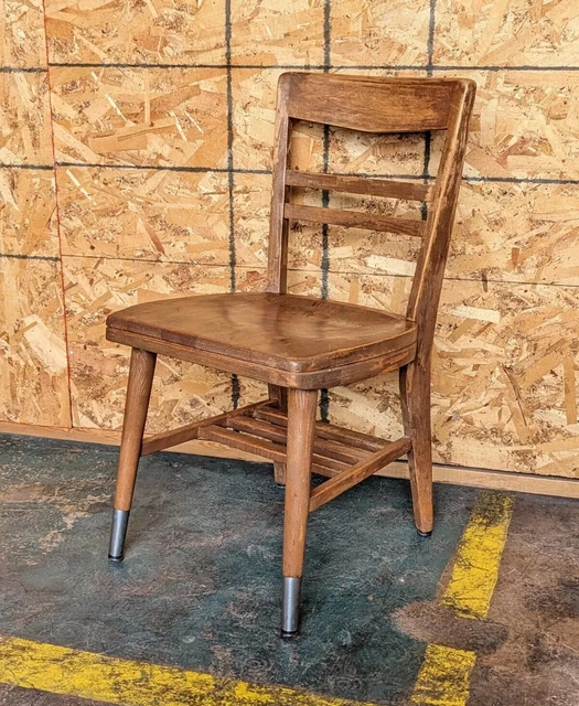 Vintage Hardwood University Walnut Desk Study Chair FITCHBURG STATE COLLEGE