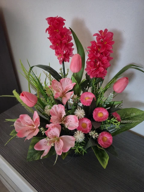 GRABGESTECK KNSTLICH FRHLINGSBLUMEN mit Tulpen Rosen Pfingstrose  mittelgro E EUR 44,99 - PicClick DE