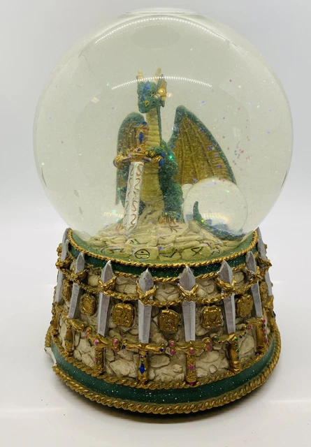 1997 San Francisco Music Box Co. Crystal Visions Snow / Water Globe Dragon Sword