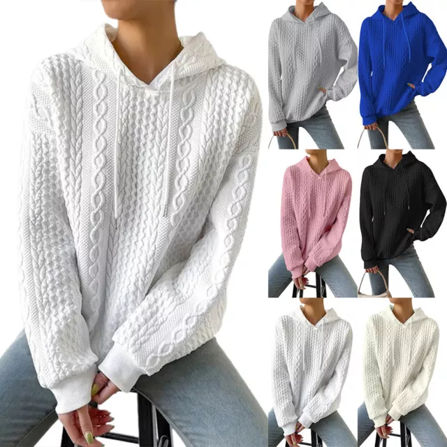 Womens Sweater Long Sleeve Hooded Jumper Knitted Sweatshirt Hoodie Pullover Tops