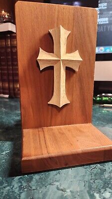 Handmade Solid Wood Bookends Cross Cherry wood and Maple Nice!!