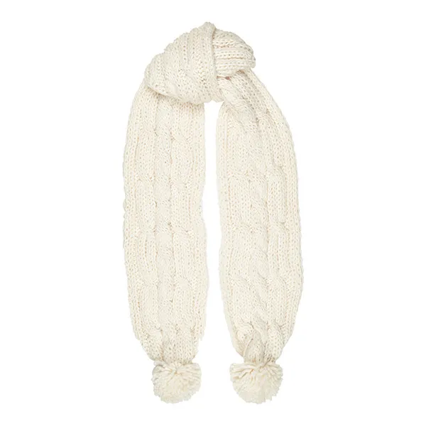 Aran Traditions Womans Ladies Winter Warm Chunky Style Cream White Pom Scarf