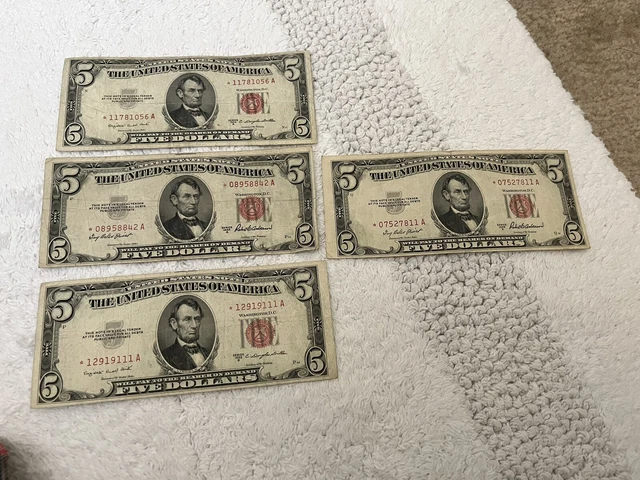 Series 1953 $5 US Dollar Red Seal, Star Note-