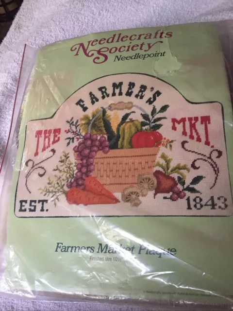 Farmers Market Plaque Needlepoint Needlecrafts Society Kit New 10½ X14 inch