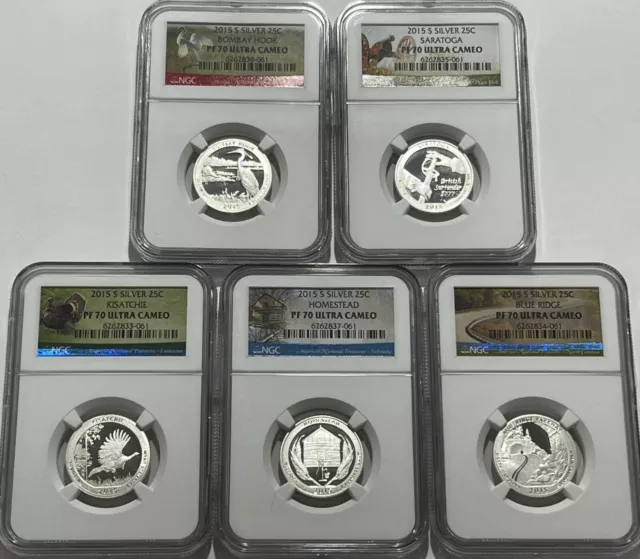 2015 S Proof Silver 5 Coin Quarter Set Ngc Pf70 Ultra Cameo National Parks