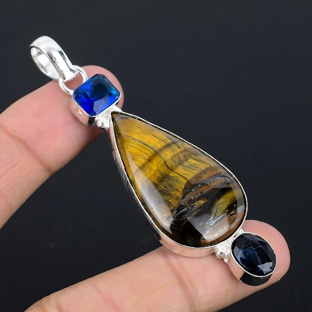 Natural Tiger Eye Gemstone Pendant 925 Sterling Silver Indian Jewelry For Girls