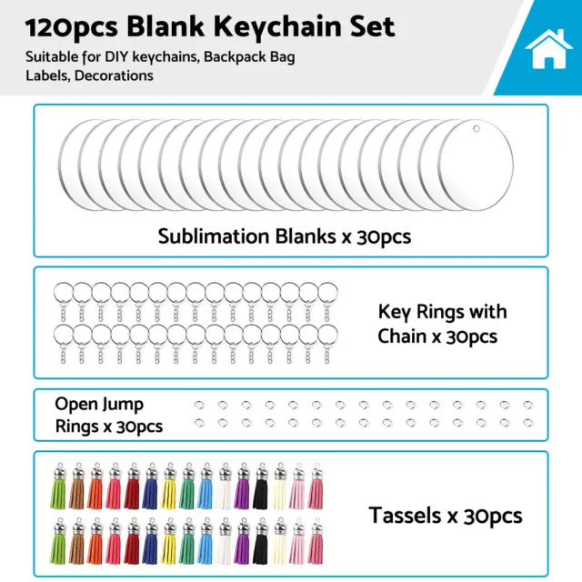 120PCS Sublimation Blanks Keychains Bulk Keychains Ornament Set with Tassels