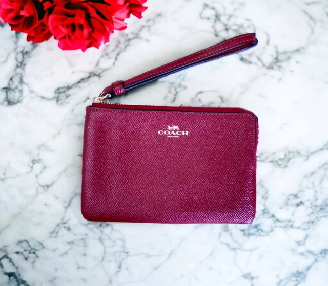 Coach SMALL WRISTLET Wallet Dark Red Polished Pebbled Leather