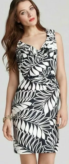 Kate Spade New York Navy White Leaf Print Belted Stella Silk Habotai Dress 8