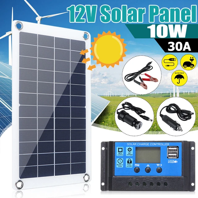 Kit de panneau solaire 10W Chargeur de batterie 12V RV Remorque 30A contrôleur