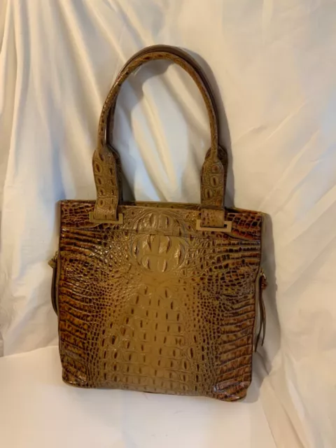 Brahmin Croc Embossed Leather Side zip tassel Shoulder Bag Purse Handbag
