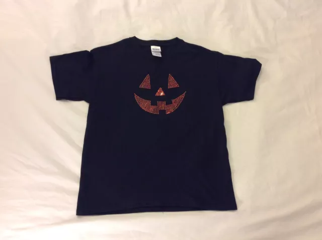 Youth Halloween Jack-O-Lantern Pumpkin Shirt Black Orange Costume Sequins M