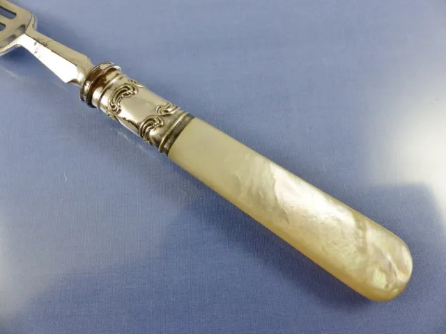 MOTHER OF PEARL  DESSERT OR FRUIT FORK Scroll Collar BY unknown Sheffield 2