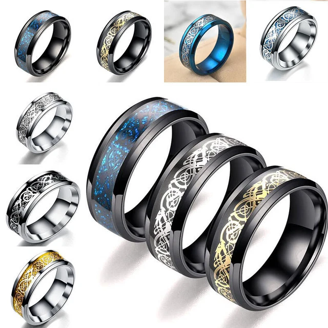 Titanium Stainless Steel Celtic Dragon Band Ring Men Women Jewelry Size 6-13