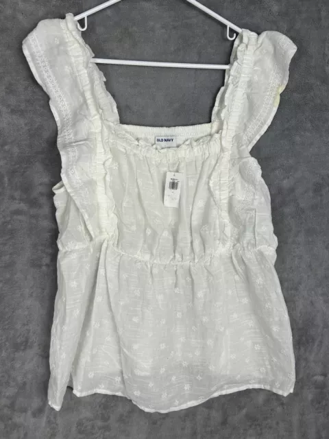 Old Navy NWT Blouse Womens Large Smocked Sleeveless White Has a Flaw Tank Top