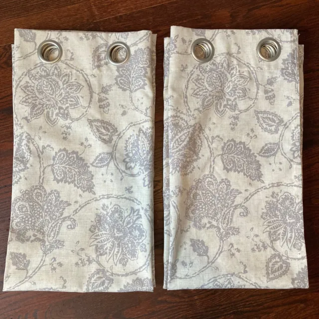 Grommet Top Window Curtain Set Of 2 Panels 50X96 Cottage Chic Beige Gray Floral