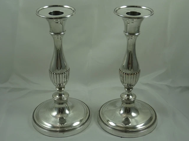 RARE pair, `OLD SHEFFIELD PLATE` CANDLESTICKS, c1800