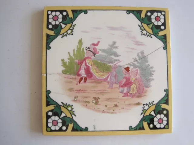 Antique Victorian Minton Hollins Regency Children Tile - Boy Holding Cloak C1875
