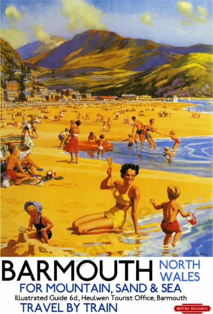 VINTAGE Railway POSTER Barmouth Seaside Holiday Travel Ad Art Deco Print A3 A4