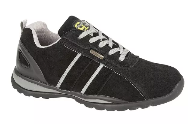 Grafters M090A Lace Up Safety Toe Cap Trainer Shoes Black/Grey Real Suede