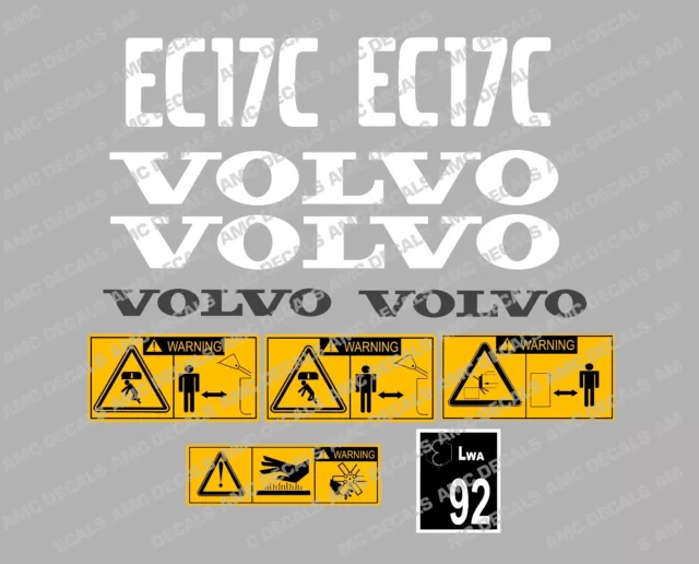 VOLVO EC17c MINI DIGGER COMPLETE DECAL STICKER SET WITH SAFETY WARNING DECALS