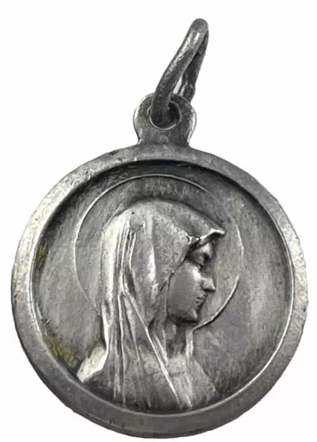 VINTAGE CATHOLIC OUR Lady Lourdes Silver Tone Religious Medal, France ...