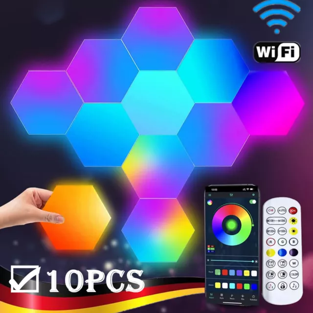 LED Wall Hexagon Lights Remote Control Hex Smart Modular Light Panel Gaming Lamp