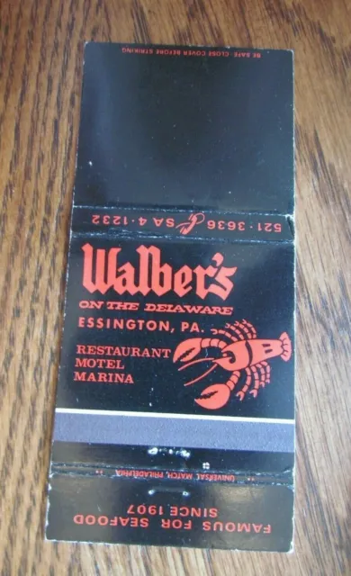 Animal - Lobster Matchbook Matchcover: Walber's (Essington, Pennsylvania) -F1