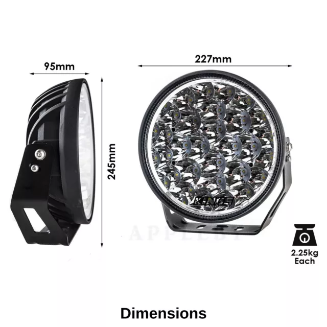 Kings Xtreme 9" LED Driving Lights Offroad Spot Flood Pair Lamp Lux Lumens 3