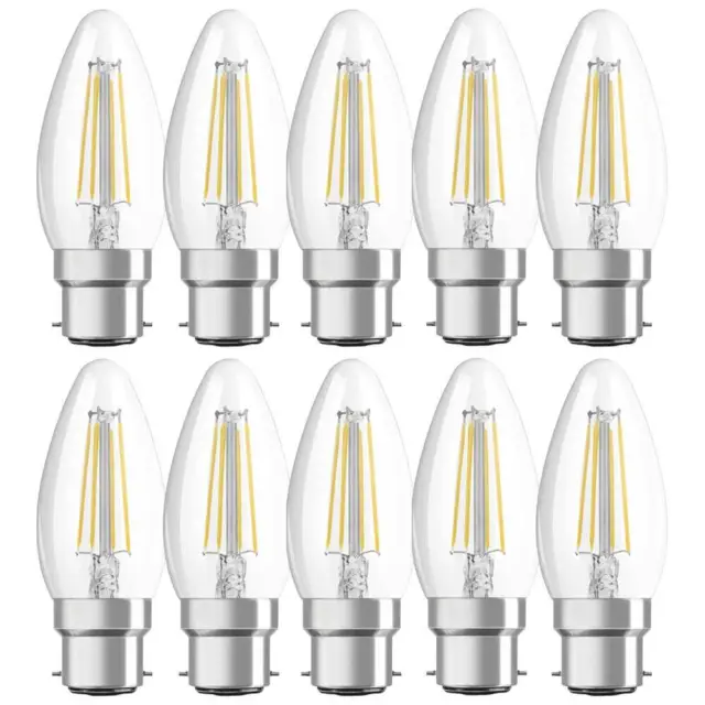 10 x Osram LED Filament Leuchtmittel Kerze 4W = 40W B22d klar 470lm 827 warmweiß
