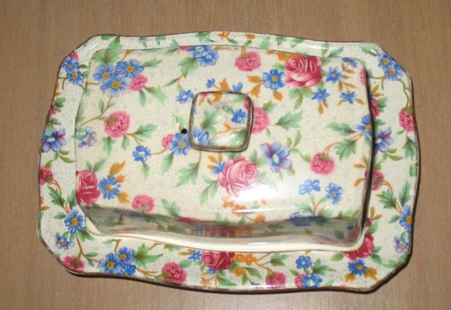 Royal Winton Grimwades Old Cottage Chintz Cheese / Butter Dish Made In England